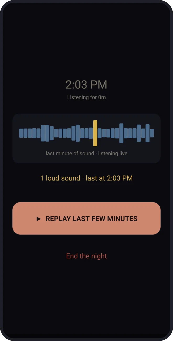 EarWitness flagging a loud sound with an amber spike in the waveform